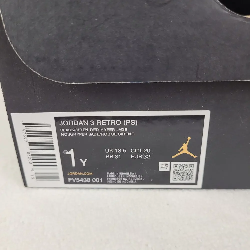 Jordan 3 retro Moto black hyper jade Size 1Y